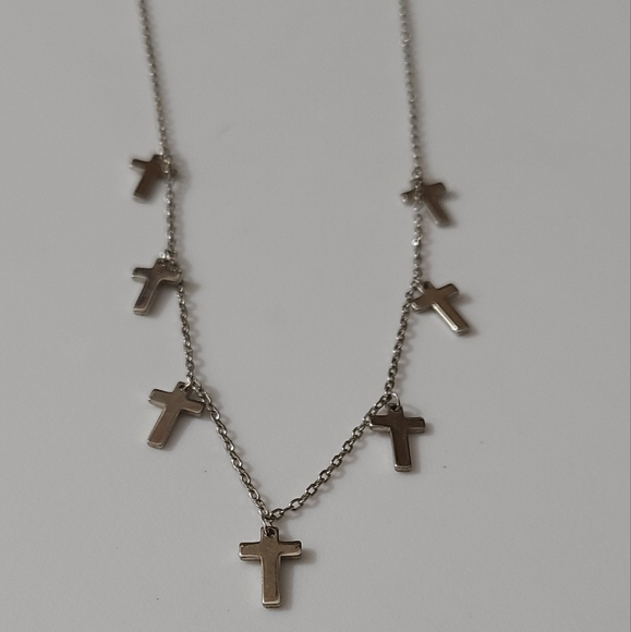 925 sterling silver cross charms necklace 18" euc dainty chain crosses religious - Picture 5 of 7